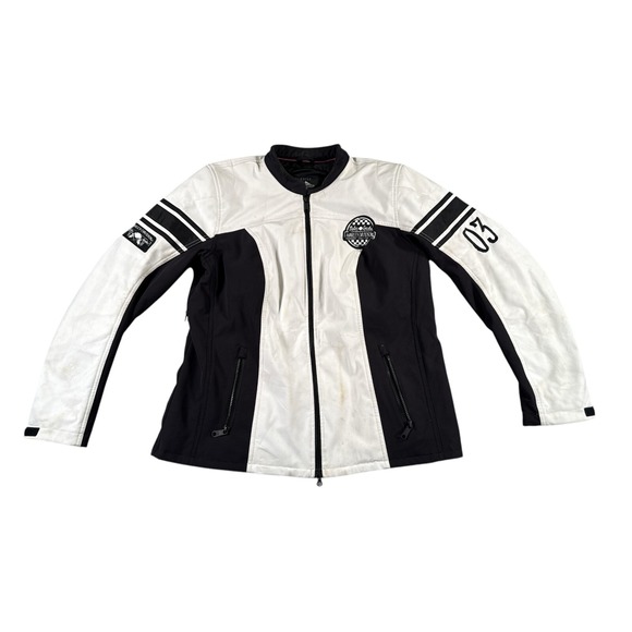 Harley-Davidson Motorcycles Jacket Womens Size 1W White Black Double Sided Logo